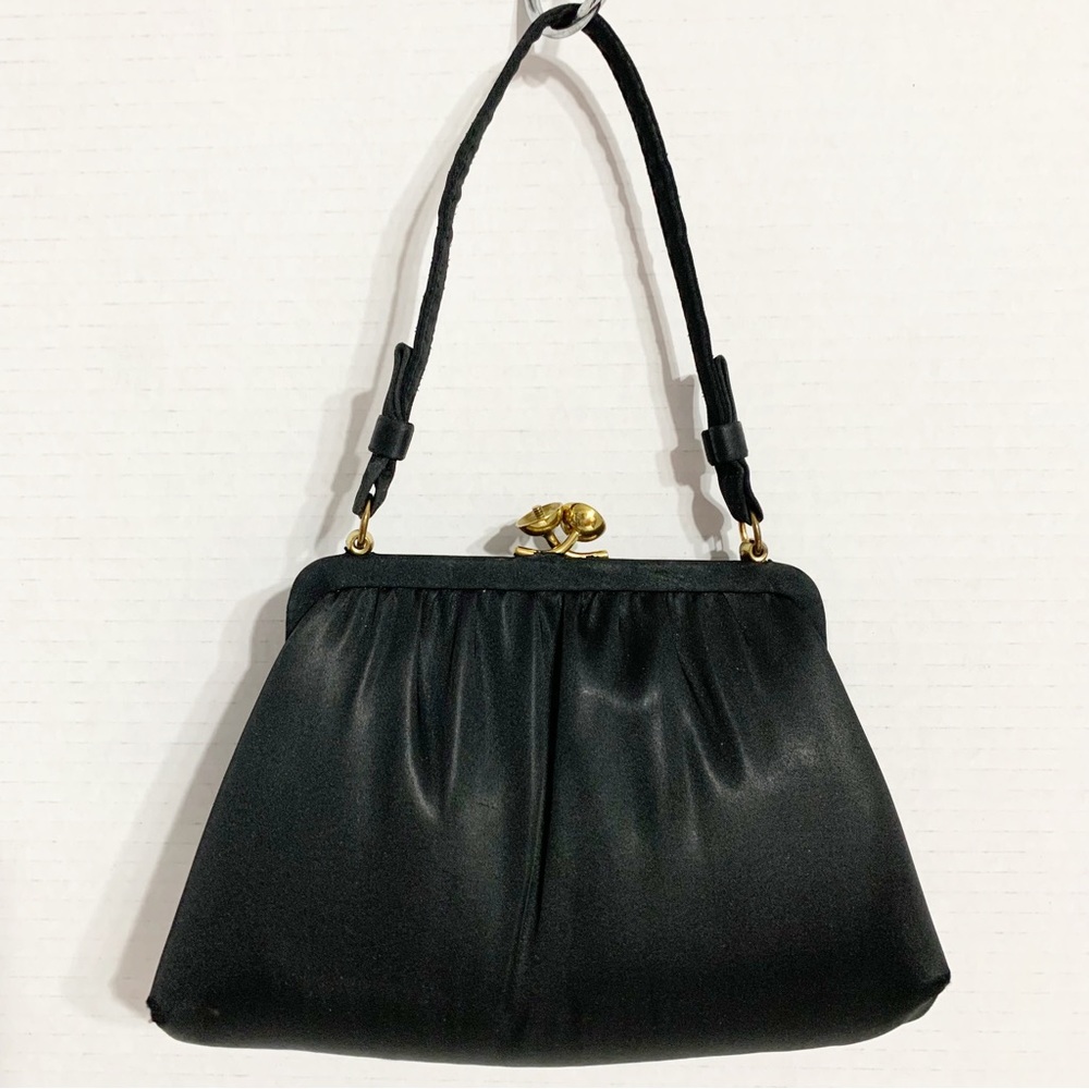 Vintage Ande Fabric Evening Handbag Kiss Lock Closure Gold Detail Hinged Sides